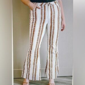 Aztec Bohemian Festival Flare Bell Bottom Pants Brown White. Plus size 2X